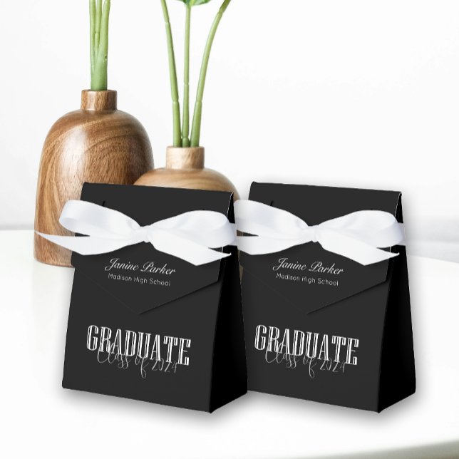 Simple Modern Black Photo Graduation Party Favor Boxes (Creator Uploaded)