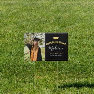 Simple Modern Black Photo Graduation Sign