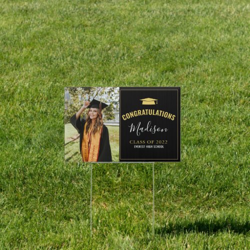 Simple Modern Black Photo Graduation Sign