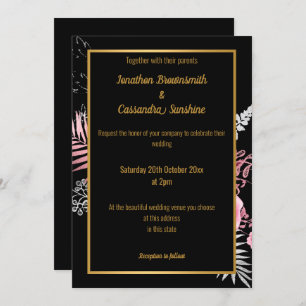 SIMPLE MODERN BLACK PINK GOLD FLORAL WEDDING INVITATION