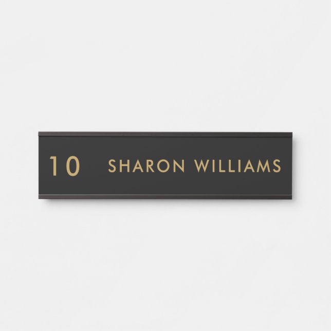 Simple Modern Black Professional Employee Name Door Sign (Front)