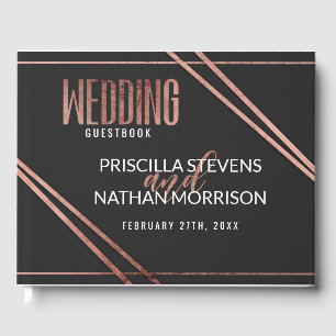 Simple Modern Black Rose Gold Chic Linear Wedding Guest Book