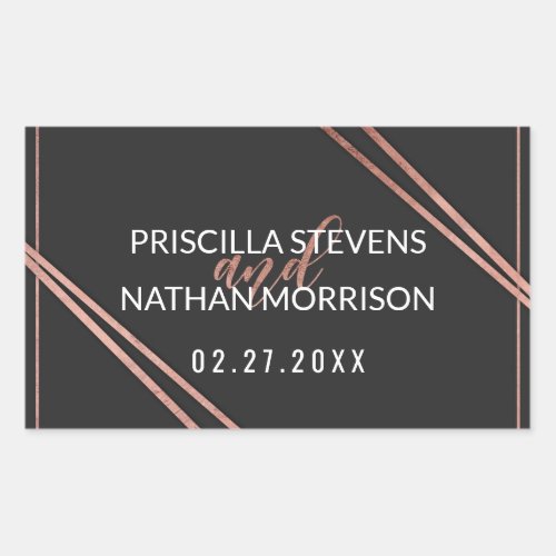 Simple Modern Black Rose Gold Chic Linear Wedding Rectangular Sticker