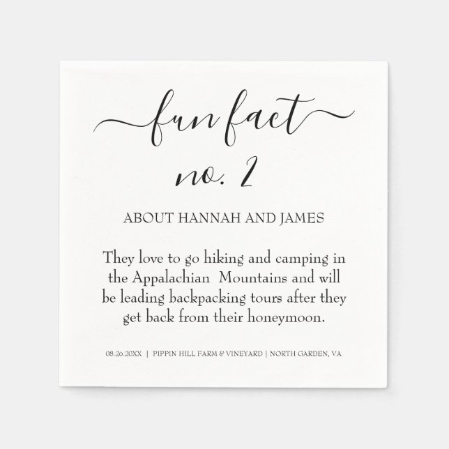 Simple Modern Black Script Fun Fact 2 Wedding Napkins (Front)