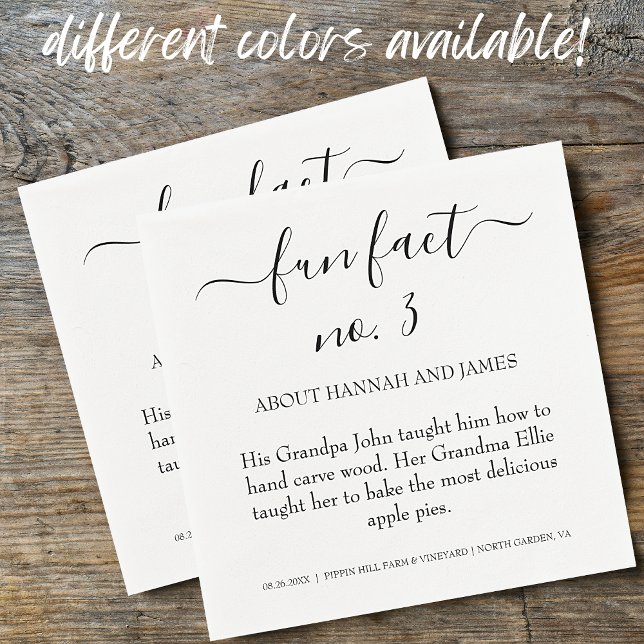 Simple Modern Black Script Fun Fact 3 Wedding Napkins (Creator Uploaded)