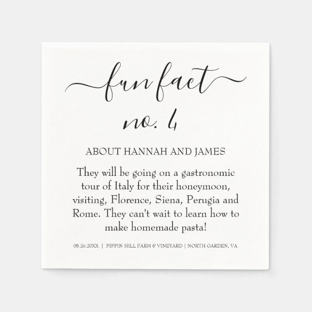 Simple Modern Black Script Fun Fact 4 Wedding Napkins (Front)