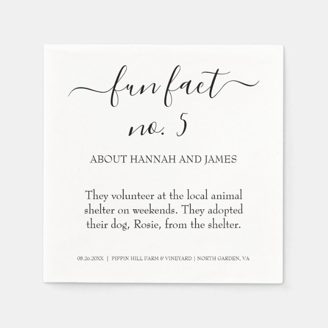 Simple Modern Black Script Fun Fact 5 Wedding Napkins (Front)