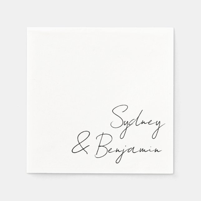 Simple Modern Black Script Minimal Custom Wedding Napkins (Front)
