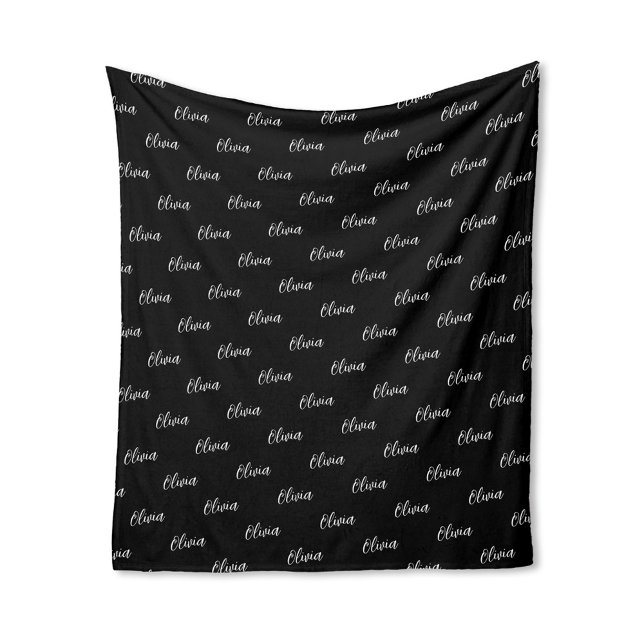Simple Modern Black Script Repeating Name Fleece Blanket (Creator Uploaded)