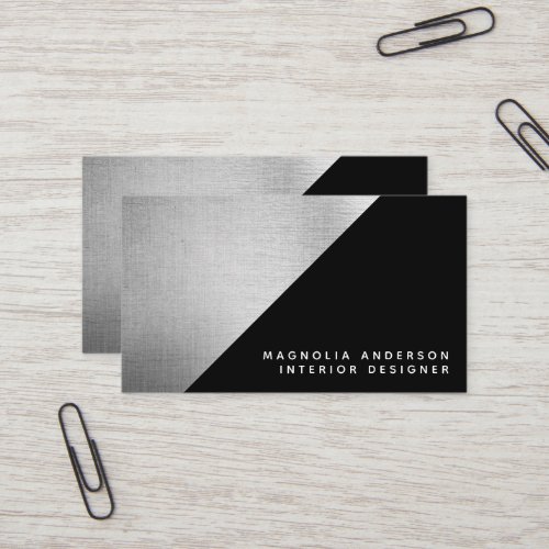 Simple Modern Black Silver Geometric Brushed Metal Business Card