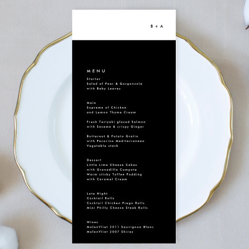 Simple Modern Black Stripe Monogram Wedding Menu