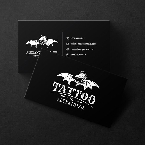 Simple  Modern Black Tattoo Artist Shop Dragon Business Card