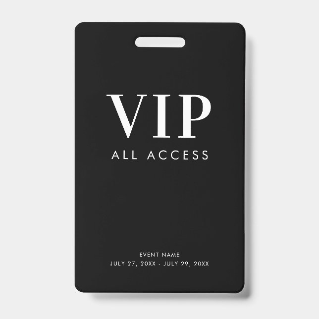 Simple Modern Black VIP All Access Pass Event Badge (Front)