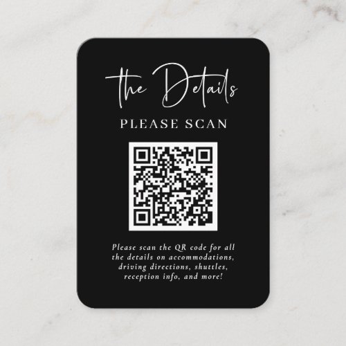 Simple Modern Black Wedding Details with QR Code Enclosure Card