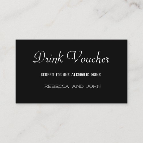 Simple Modern Black Wedding Drink Voucher Ticket Enclosure Card