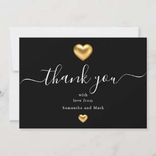 Simple Modern Black Wedding Gold Heart Flat Card