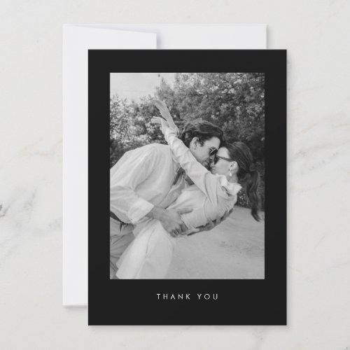 Simple Modern Black Wedding Photo Thank You Card