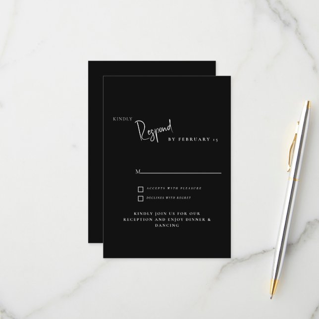 Simple Modern Black Wedding RSVP (Front/Back In Situ)