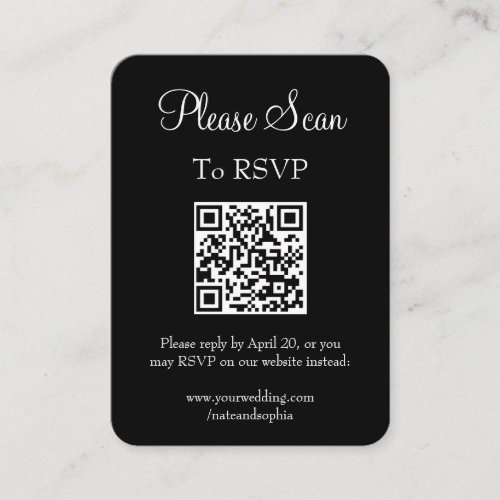 Simple Modern Black Wedding Scan QR Code Enclosure Card