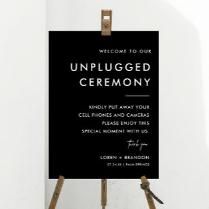 Simple Modern Black Wedding Unplugged Ceremony  Foam Board