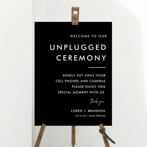 Simple Modern Black Wedding Unplugged Ceremony  Foam Board