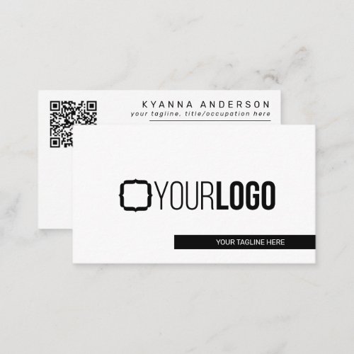 Simple Modern Black  White _ Add QR CodeLogo Business Card
