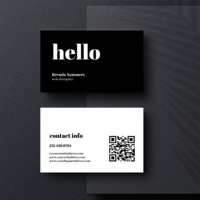 Simple Modern Black & White Background QR Code Business Card (Creator Uploaded)