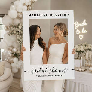 Simple Modern Black & White Bridal Shower Booth Selfie Frame