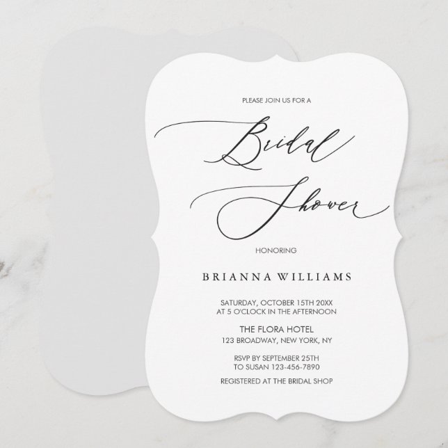 Simple Modern Black White Bridal Shower Invitation (Front/Back)