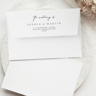 Simple Modern Black & White Calligraphy Wedding En Envelope