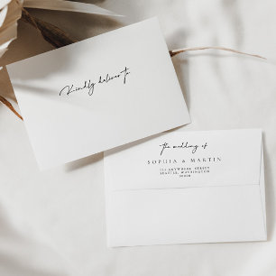 Simple Modern Black & White Calligraphy Wedding Envelope