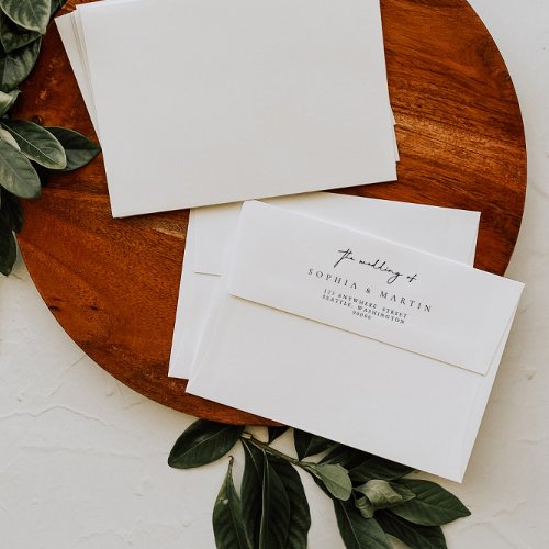 Simple Modern Black  White Calligraphy Wedding  Envelope