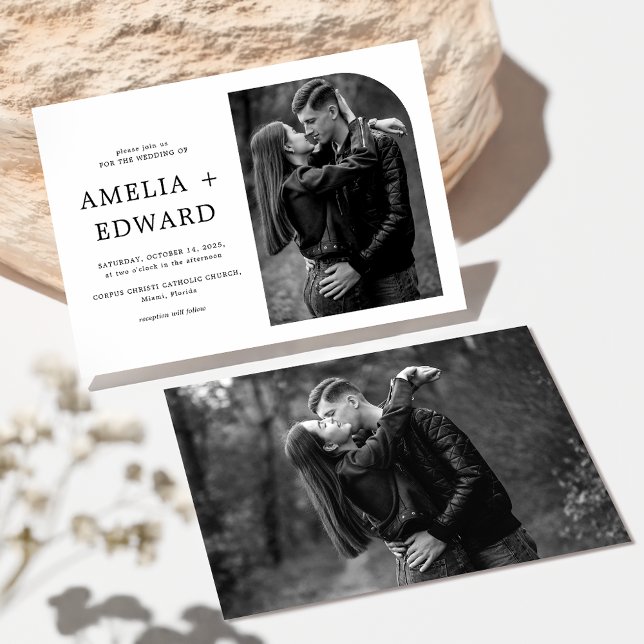Simple Modern Black White Chic Photo Wedding Invitation (Creator Uploaded)