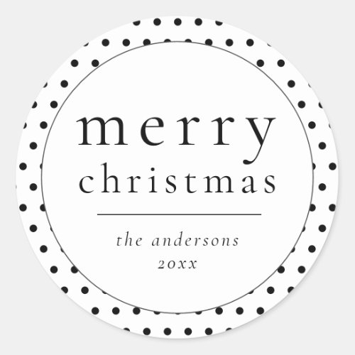 Simple Modern Black  White Christmas Classic Roun Classic Round Sticker