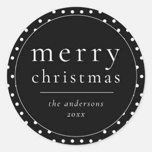 Simple Modern Black & White Christmas Classic Round Sticker