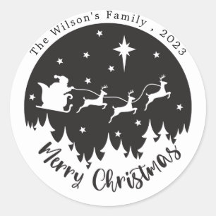 Simple Modern Black & White Christmas  Classic Round Sticker