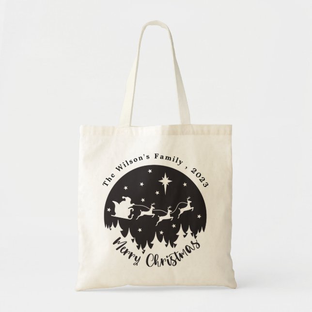 Simple Modern Black & White Christmas Tote Bag (Front)