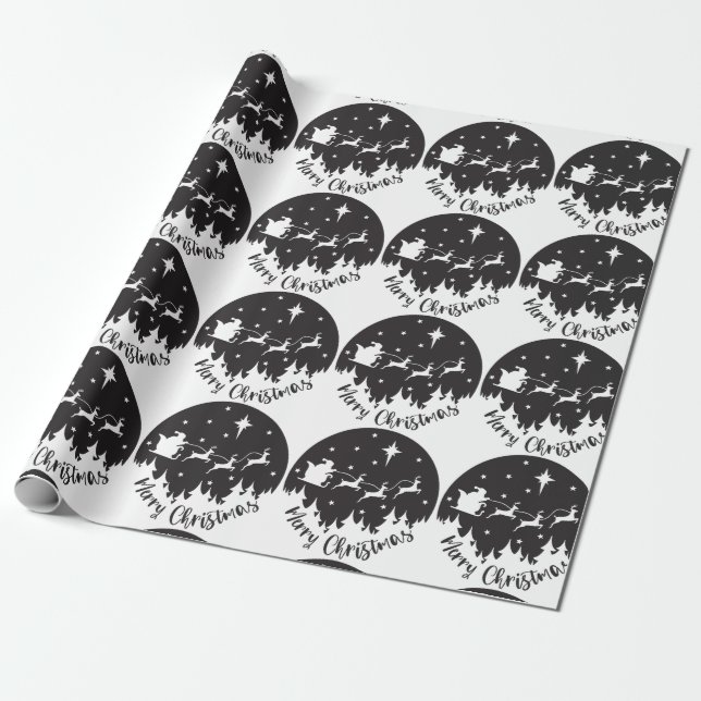 Simple Modern Black & White Christmas  Wrapping Paper (Unrolled)