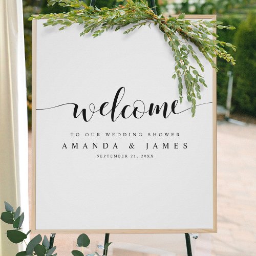 Simple Modern Black White Couples Shower Welcome Poster