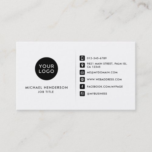 Simple Modern Black  White Custom Logo Business C Business Card