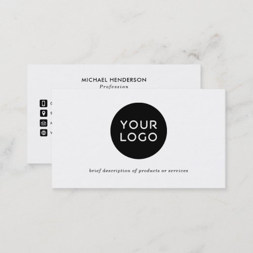 Simple Modern Black  White Custom Logo  QR Code Business Card