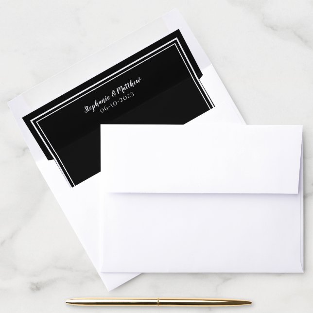 Simple Modern Black & White Custom Name Date Envelope Liner (Desk)