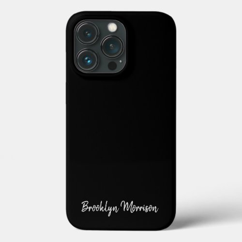 Simple modern black white custom script name solid iPhone 13 pro case