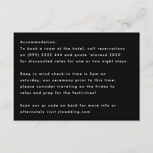 Simple Modern Black White Details Accommodation Enclosure Card