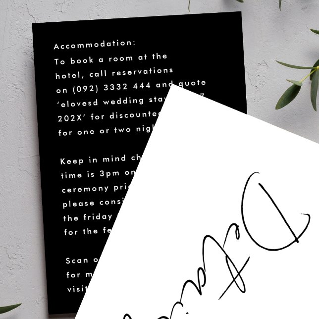 Simple Modern Black White Details Accommodation RSVP Card (Creator Uploaded)