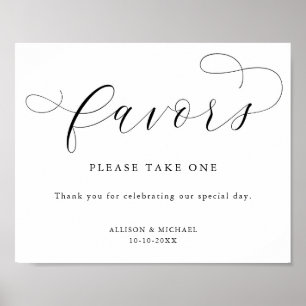 Simple modern black white favors sign