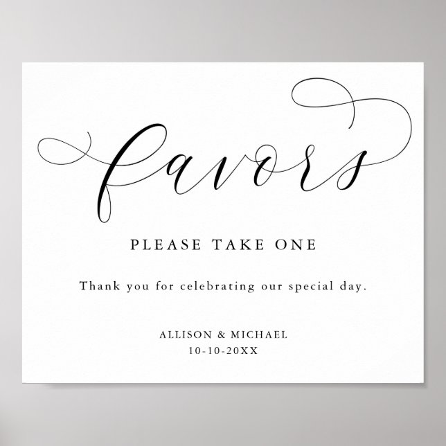 Simple modern black white favors sign (Front)