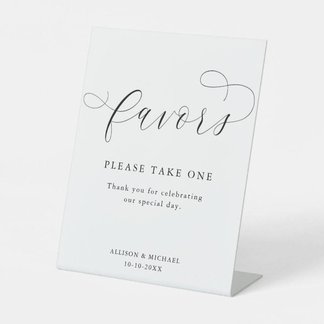 Simple modern black white favors sign (Front)