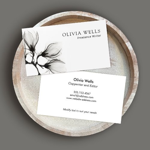 Simple Modern  Black White Floral Professional Business Card