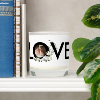 Simple Modern Black White Floral Typo Love Photo